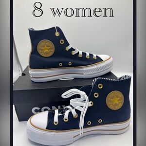 Converse Women's Navy and Gold High-Top Sneakers